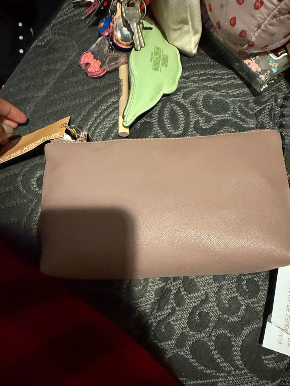 Sonia Kashuk dusty rose small makeup bag with gold zipper